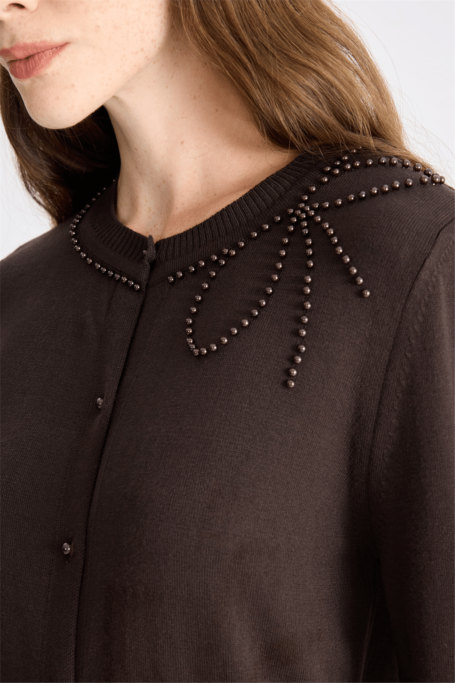 ON FASHION 15908 HIRKA İNCİLİ SIFIR YAKA-Kahverengi