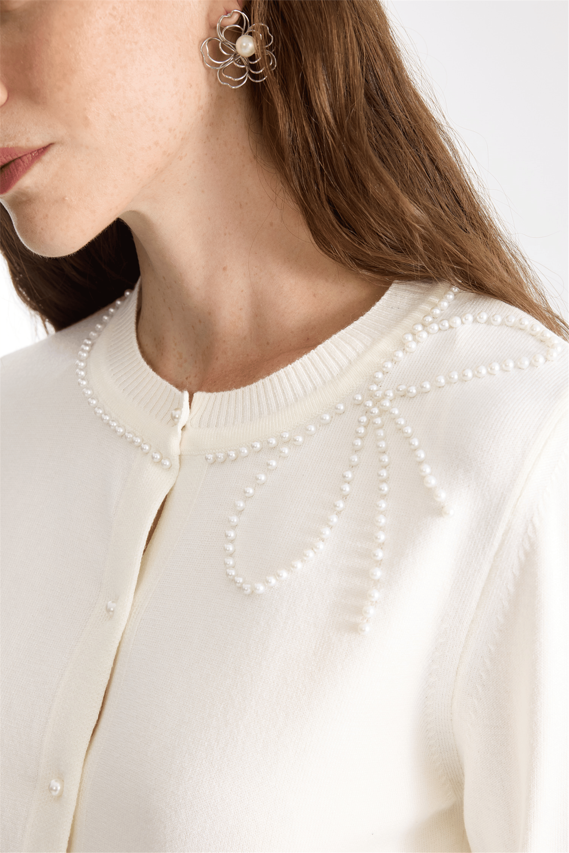 ON FASHION 15908 HIRKA İNCİLİ SIFIR YAKA-Ekru