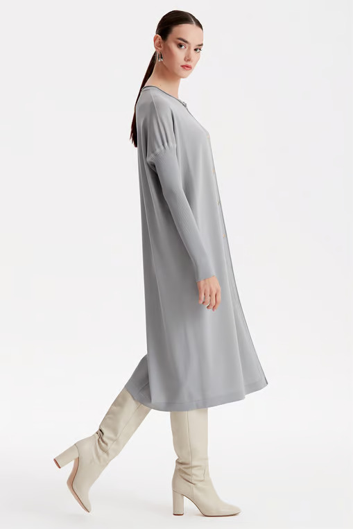 Önden Düğmeli Rayon Hırka - Gri