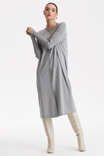 Önden Düğmeli Rayon Hırka - Gri