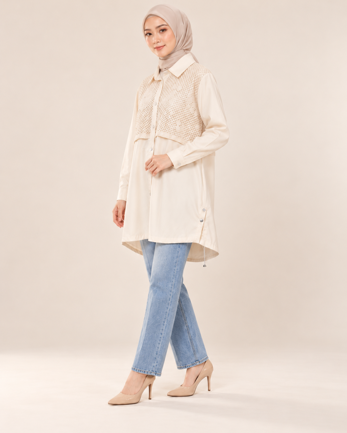 Payet Detaylı Şık Tunik - Bej