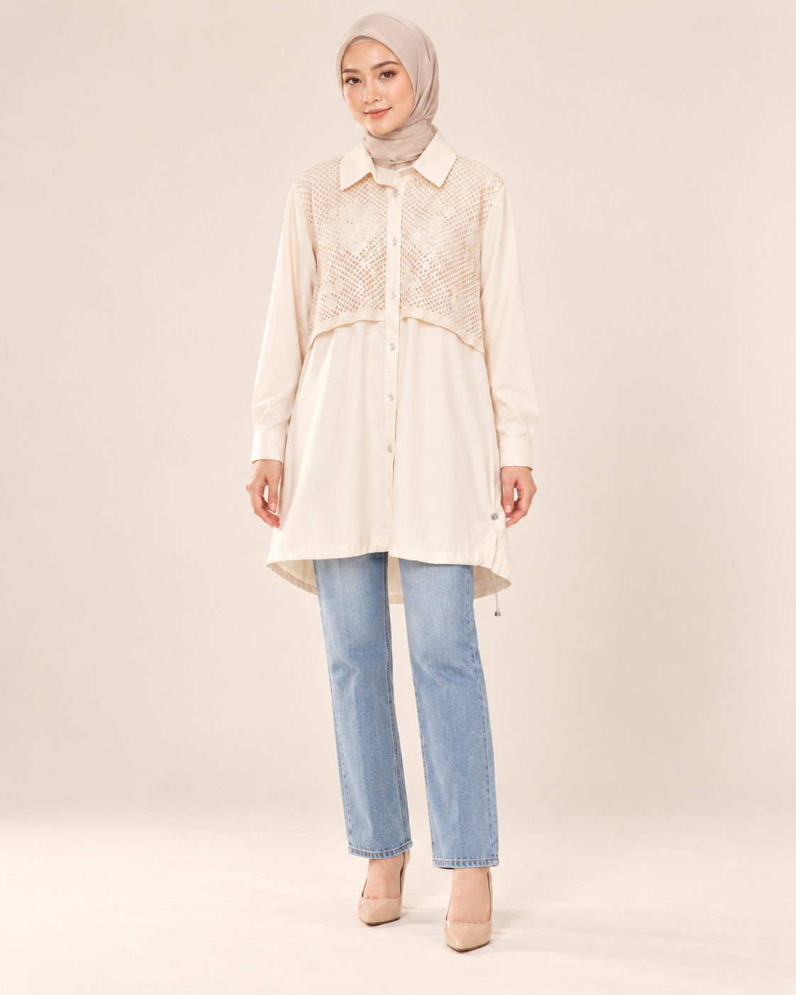 Payet Detaylı Şık Tunik - Bej