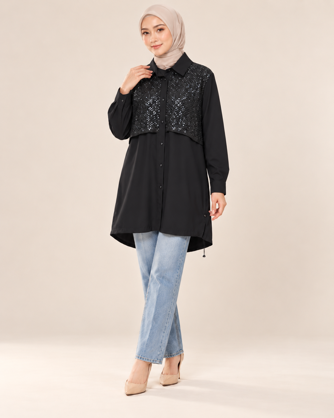 Payet Detaylı Şık Tunik - Siyah