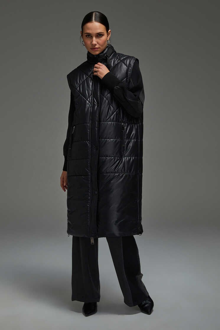 Puffer Uzun Yelek - Siyah