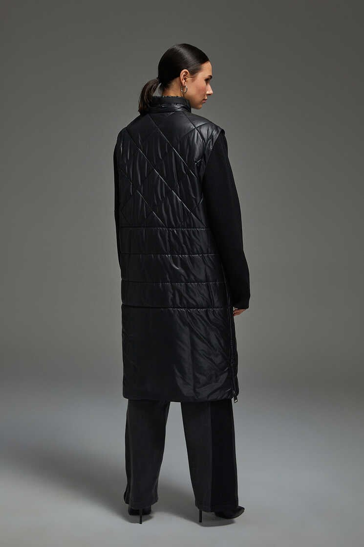 Puffer Uzun Yelek - Siyah