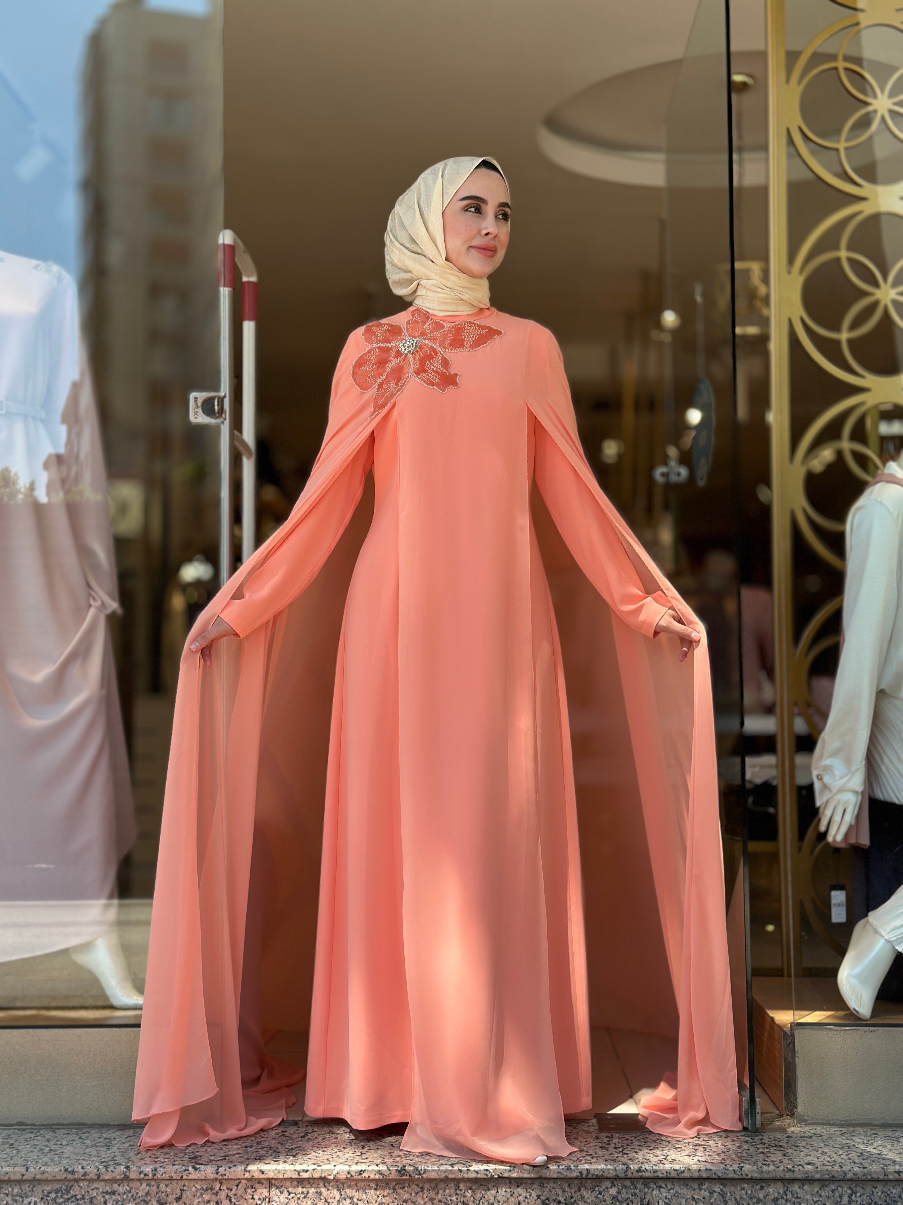 Senna Design Pastel Elbise - Somon 