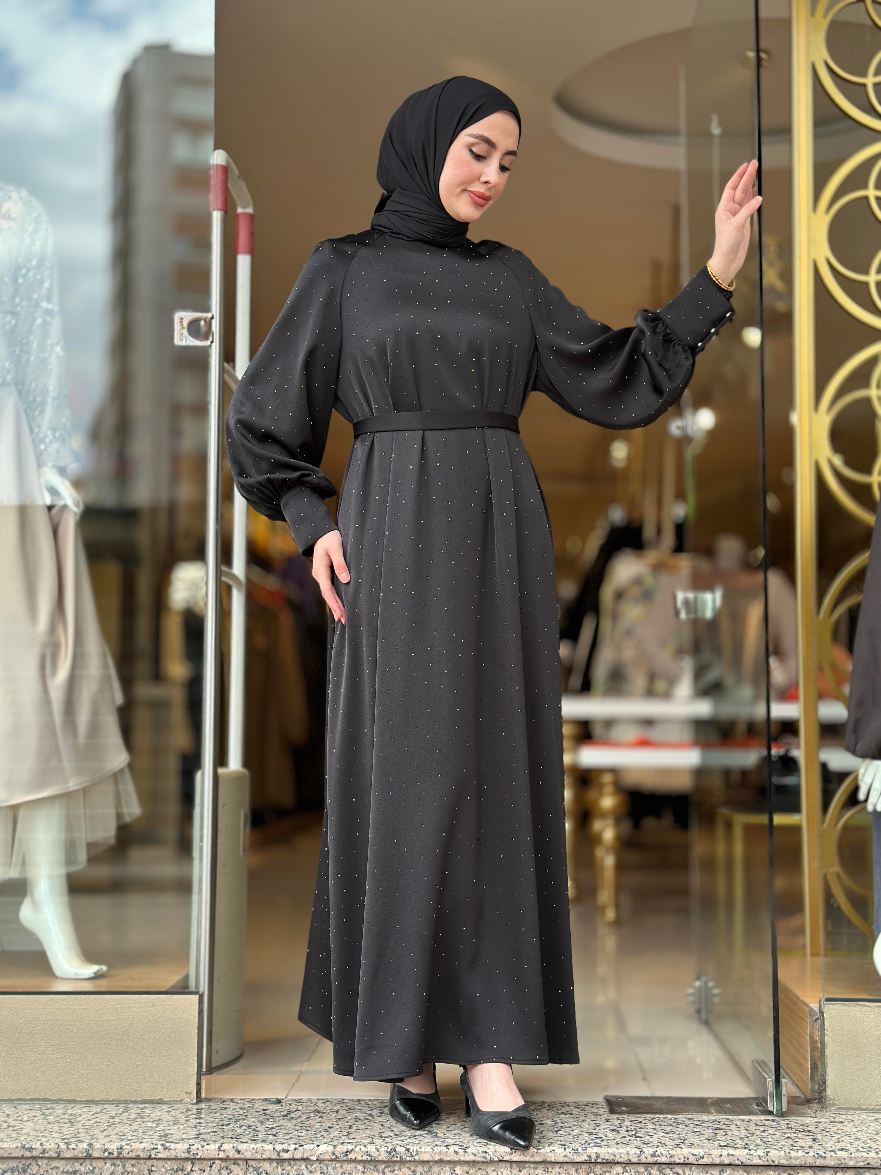 Senna Veluna Elbise -Siyah