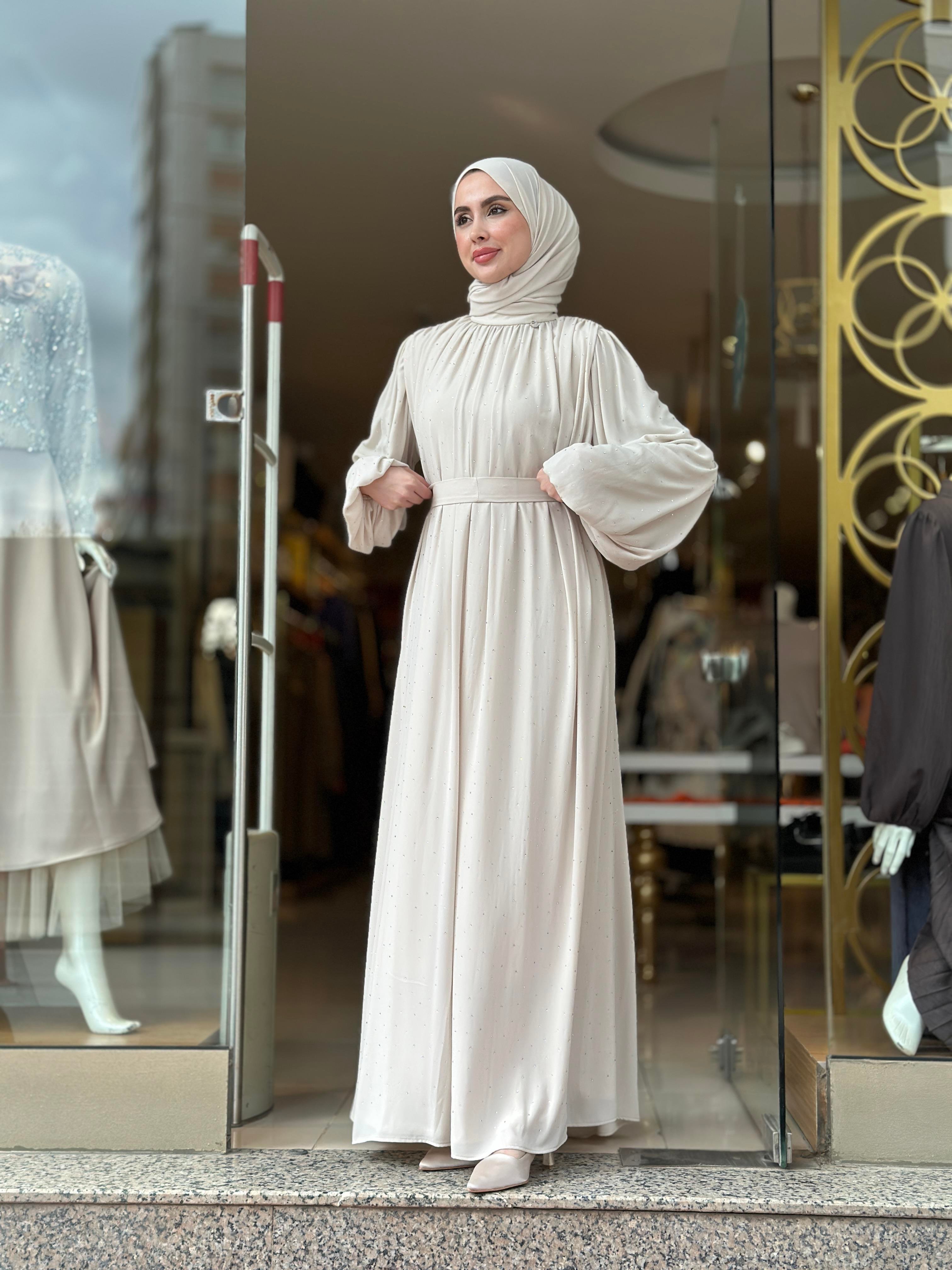 Senna Veluna Elbise - Taş