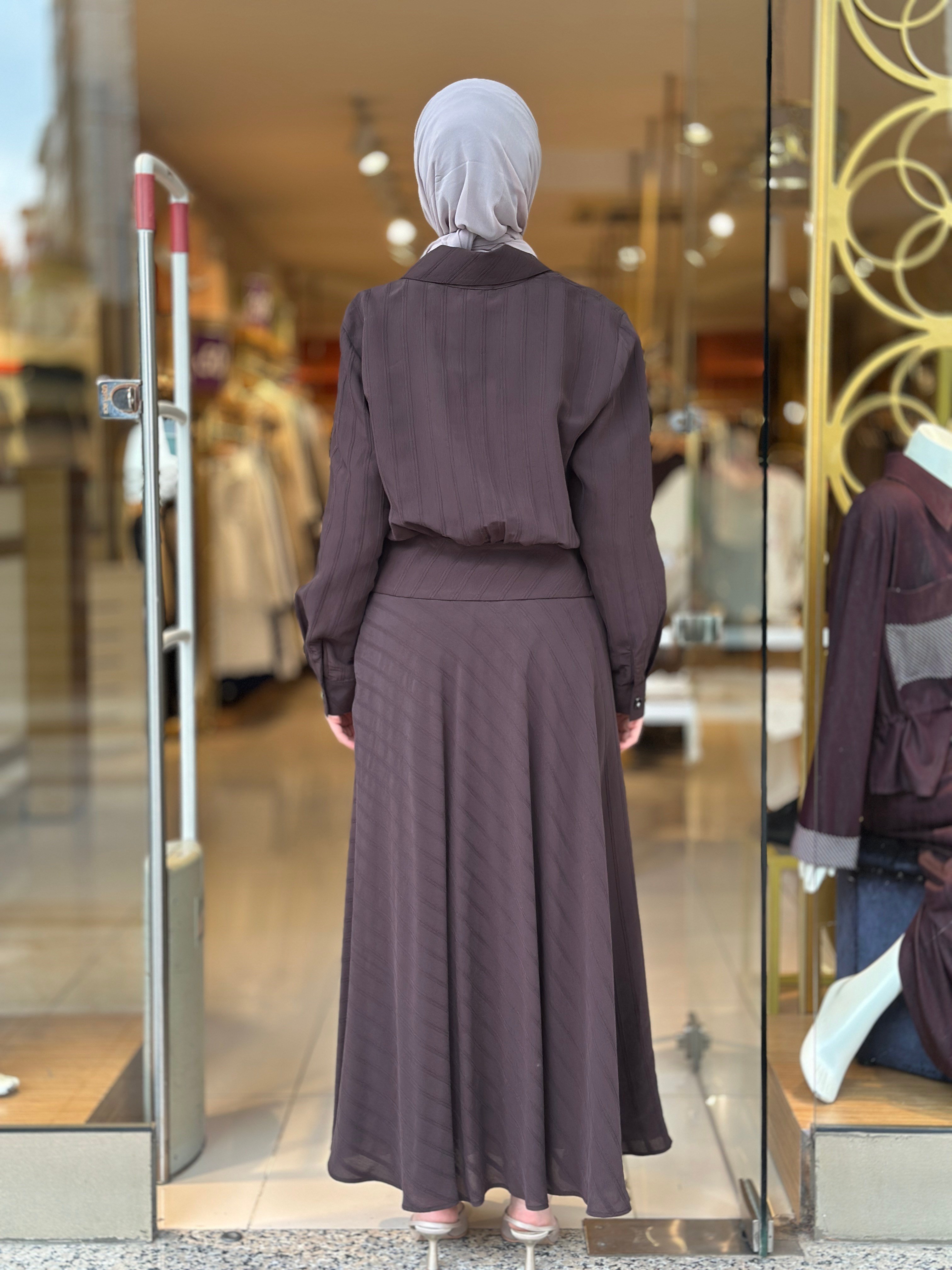 Şık Drape Detaylı Takım - Kahve