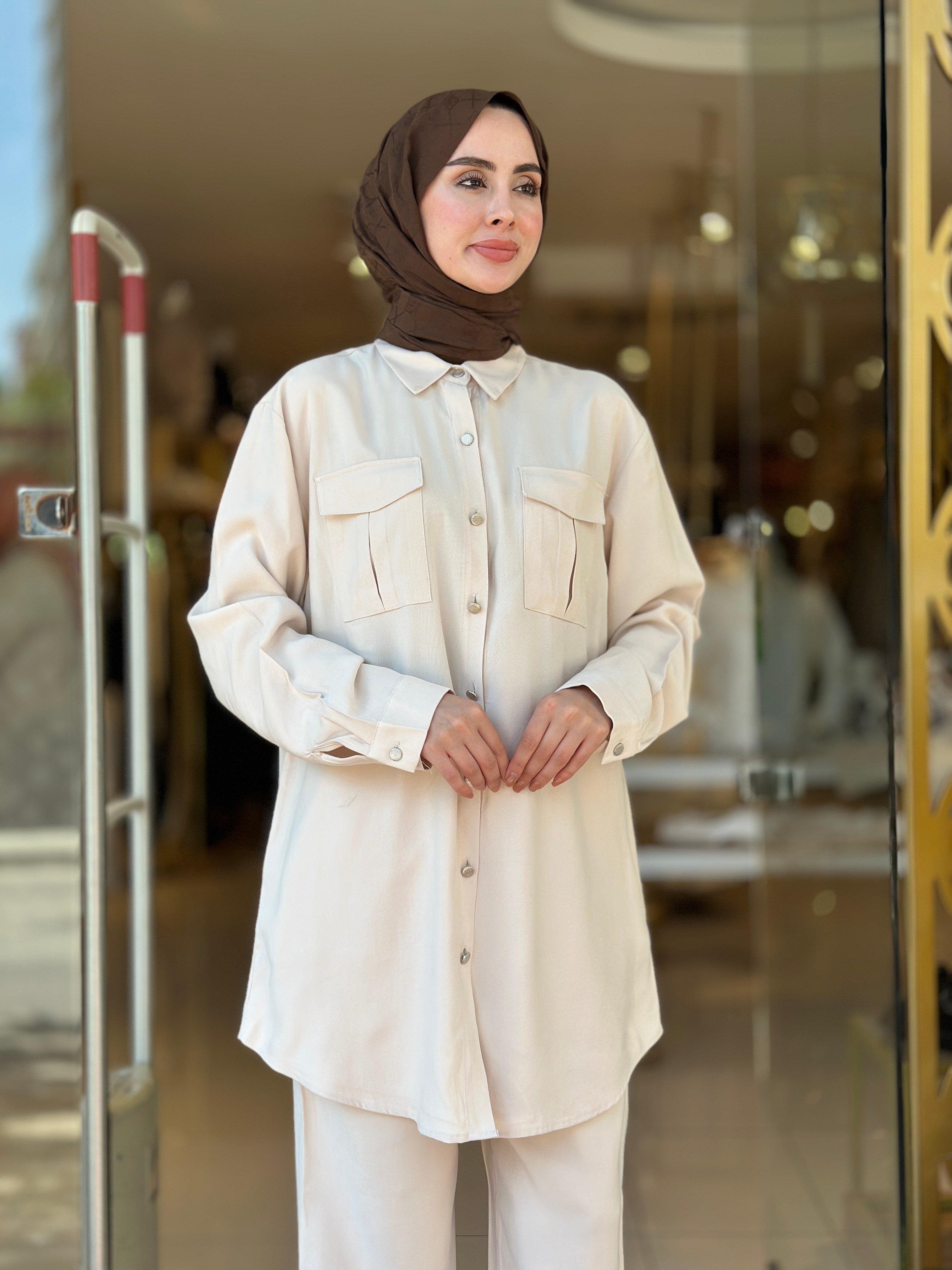 Spor Pantolonlu Takım - Bej