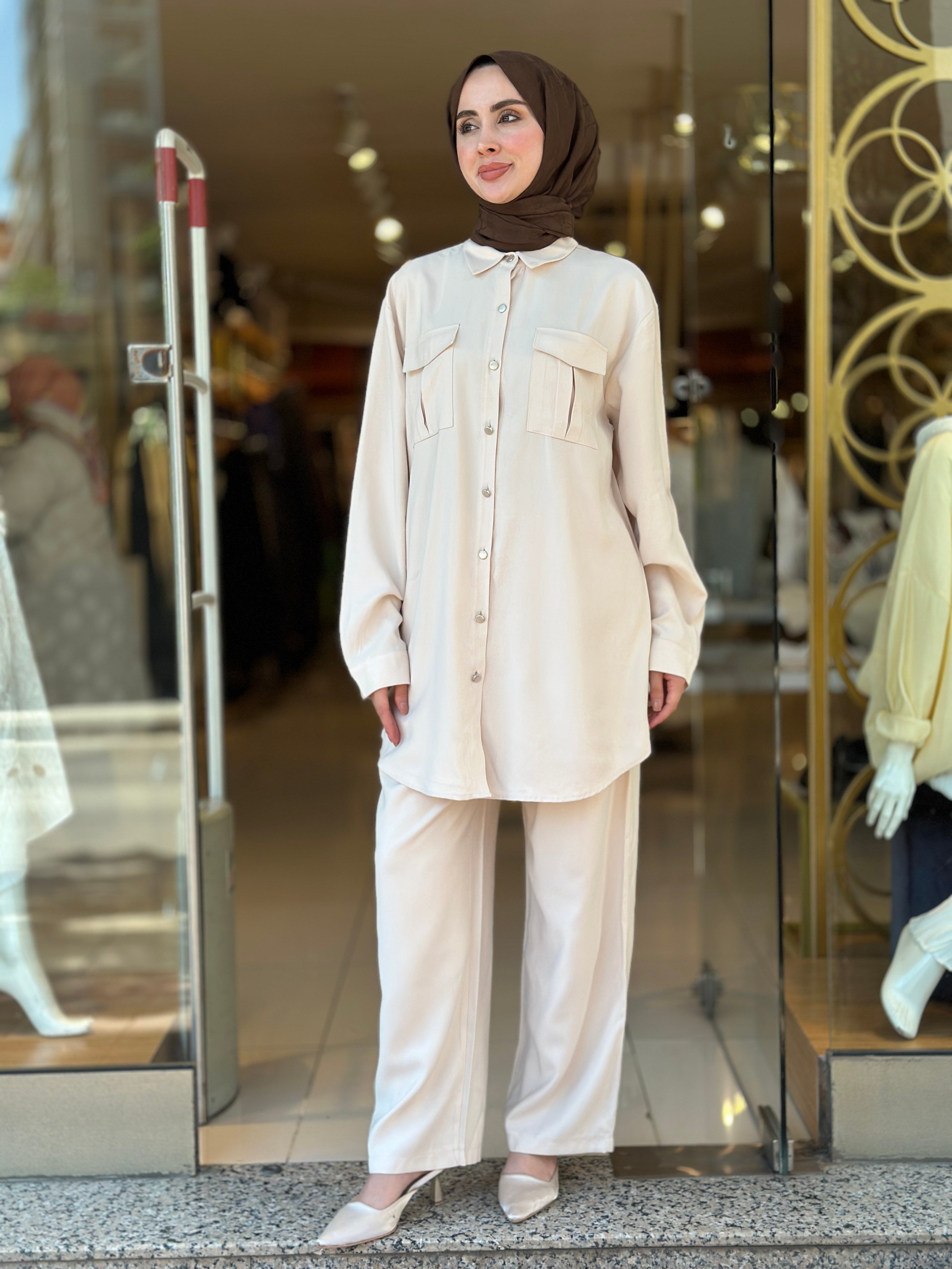 Spor Pantolonlu Takım - Bej