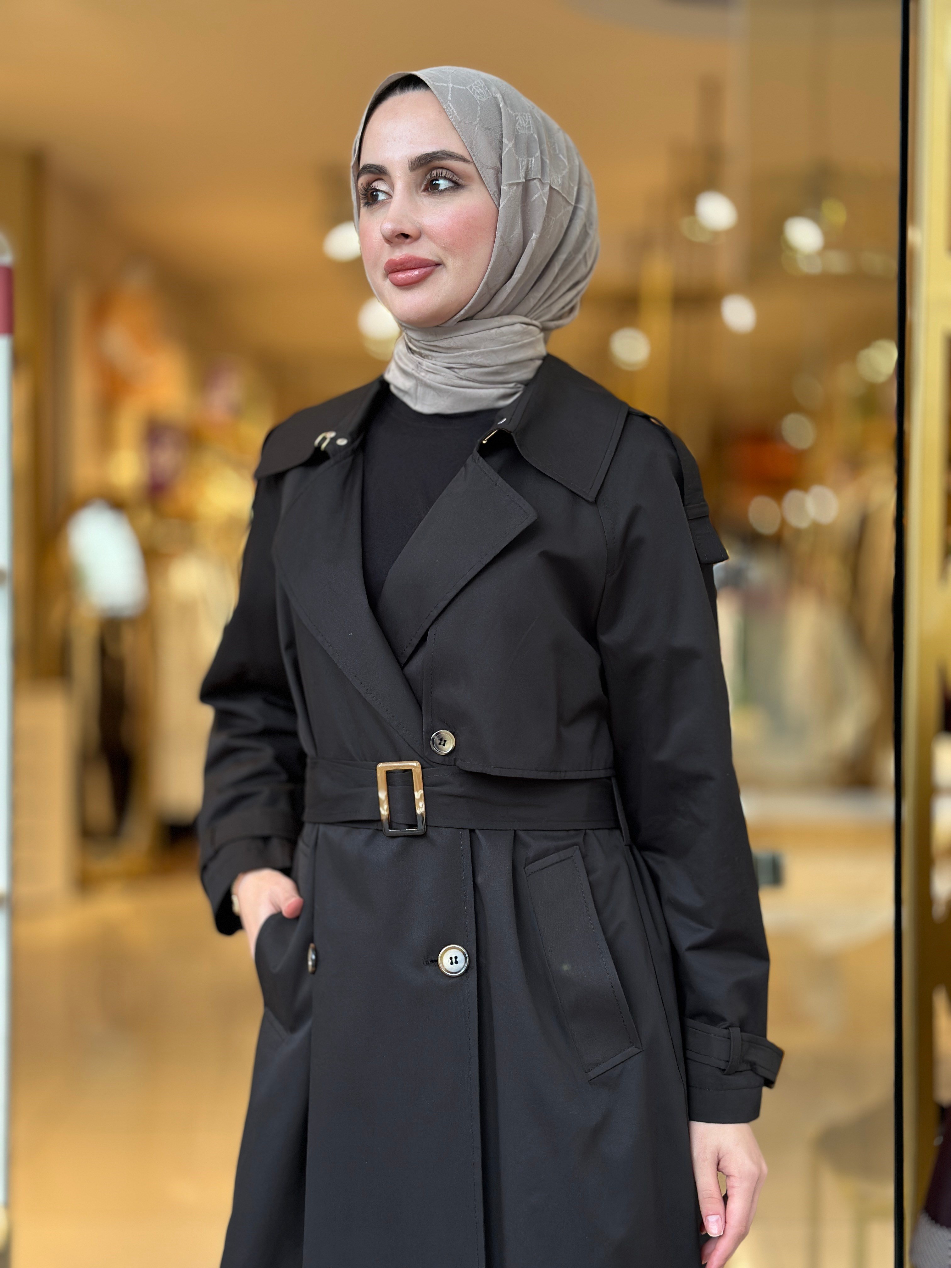 Spor Şık Trençkot - Siyah 