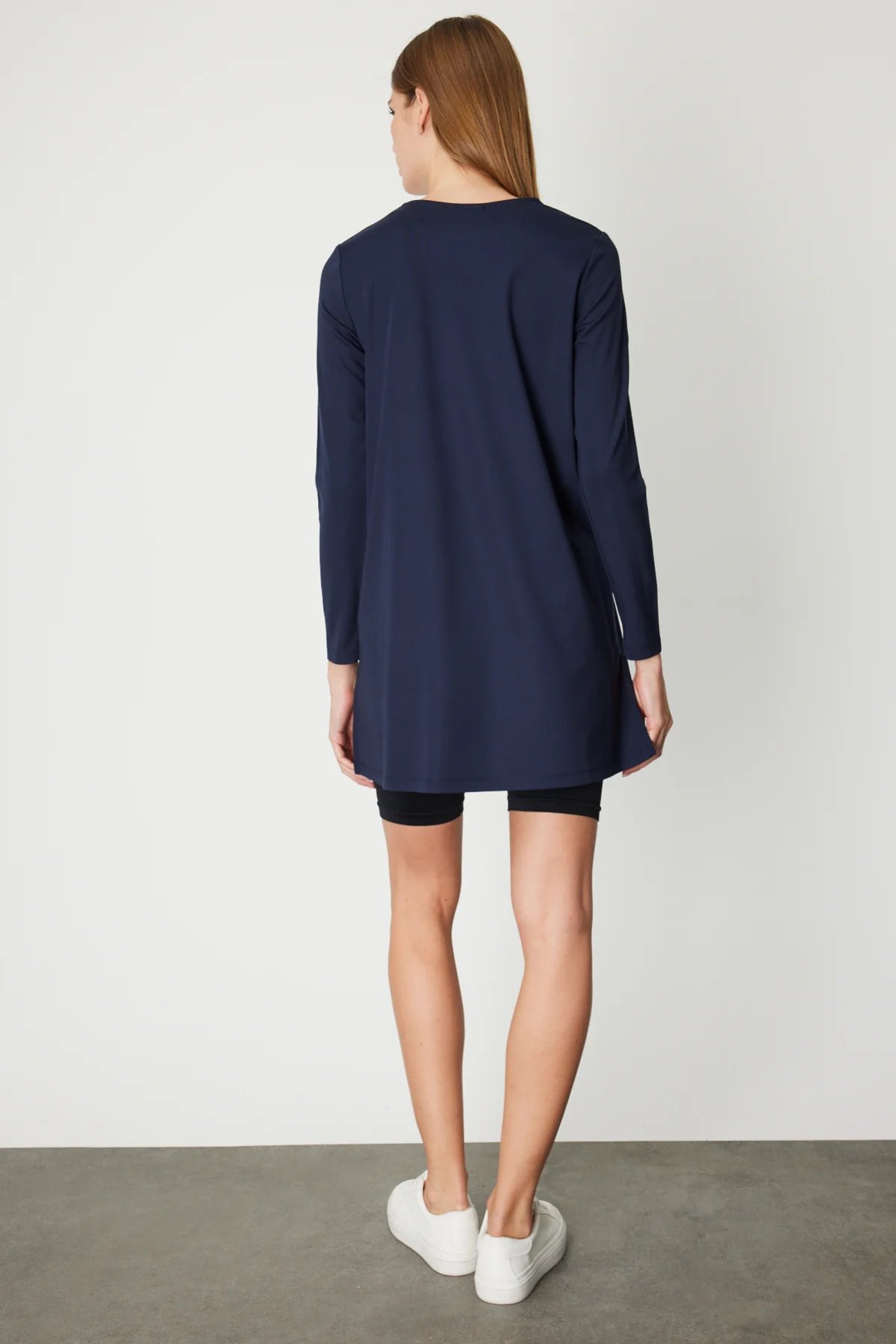 Uzun Kollu Basic Tunik - Lacivert