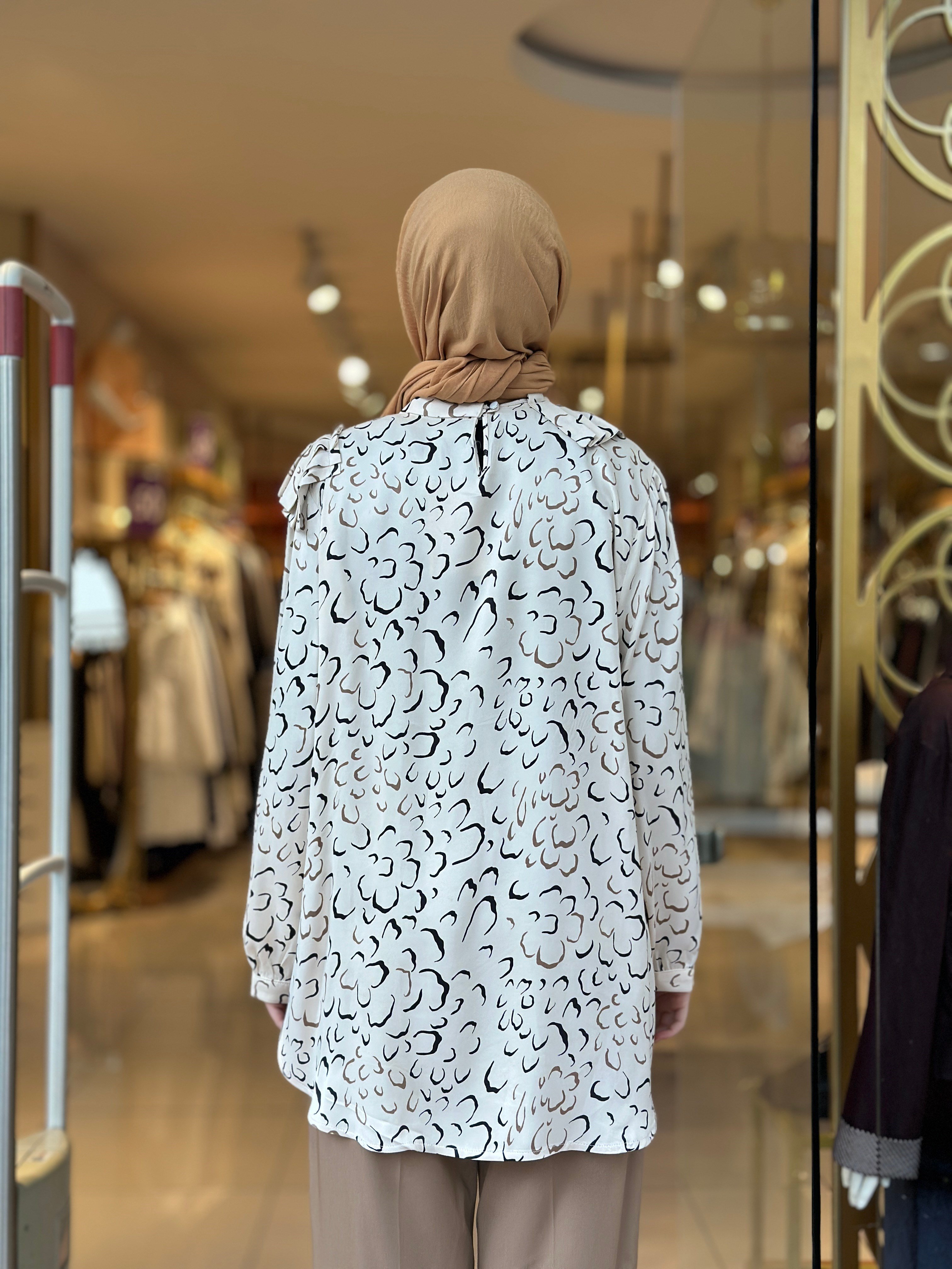 Viscon Saten Kolları Pileli Tunik - Ekru
