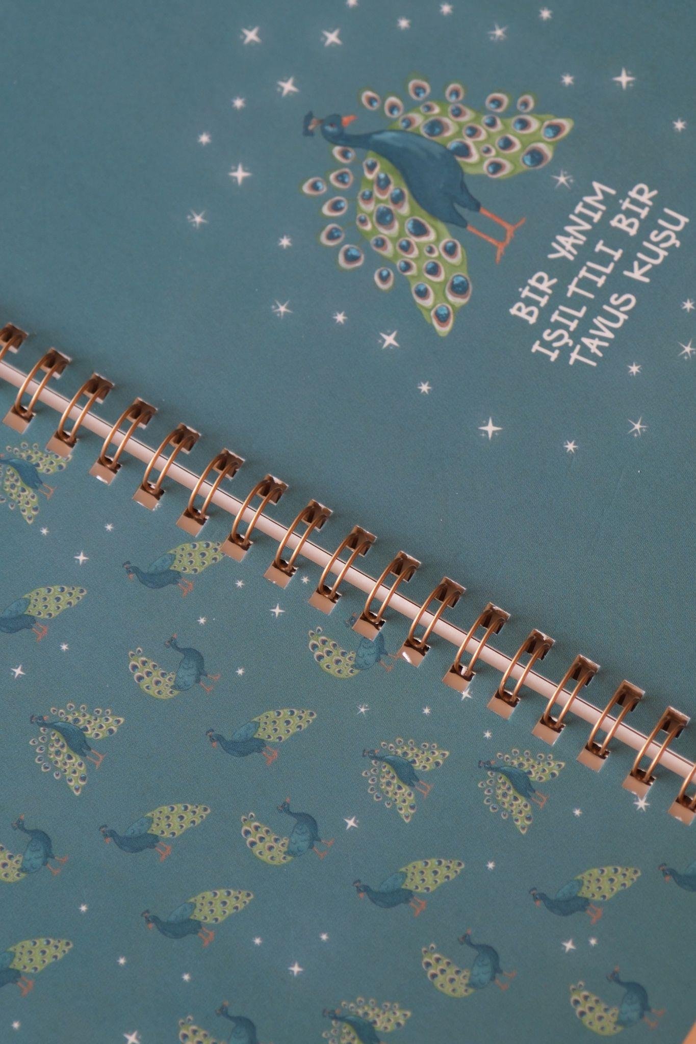 BİR YANIM IŞILTILI BİR TAVUSKUŞU SPİRALLİ DEFTER
