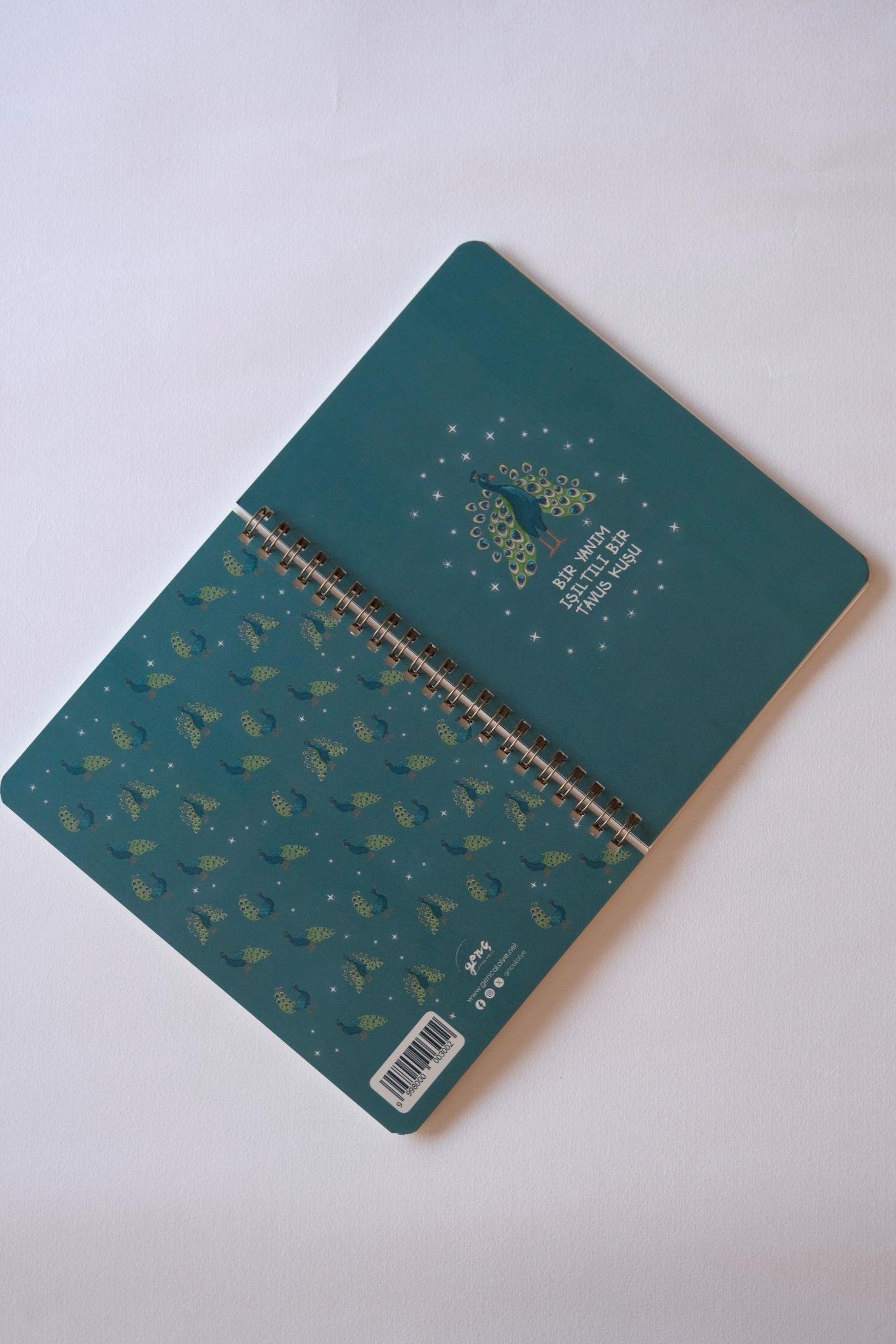 BİR YANIM IŞILTILI BİR TAVUSKUŞU SPİRALLİ DEFTER