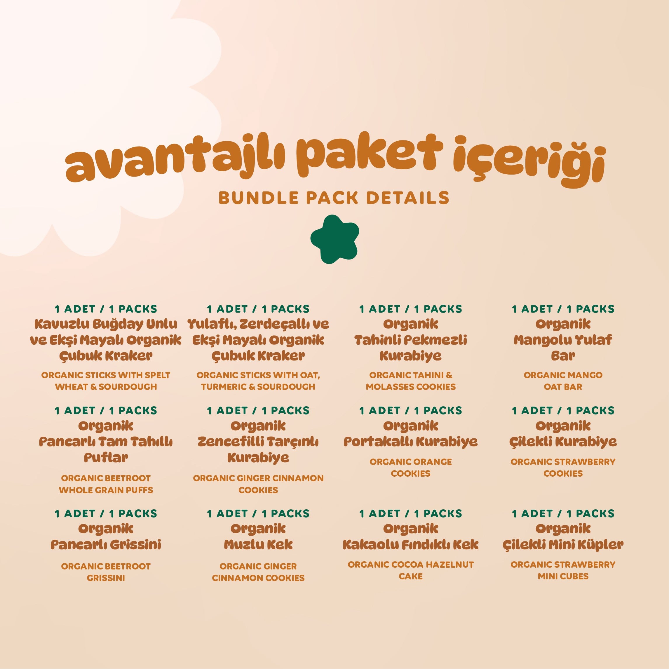 Okula Dönüş Organik Atıştırmalık Paketi - 12 Adet(12 Çeşit)  