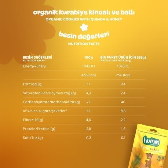 Organik Ballı ve Kinoalı Kurabiye Atıştırmalık Paketi - 6 adet