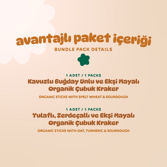 Organik Çubuk Kraker Atıştırmalık Paketi - 2 Adet (2 Çeşit)