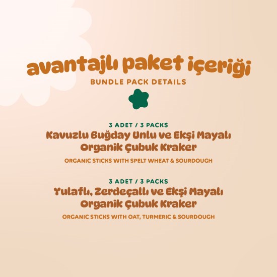 Organik Çubuk Kraker Atıştırmalık Paketi - 6 Adet (2 Çeşit)