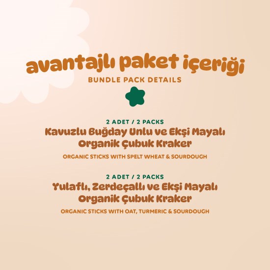 Organik Çubuk Kraker Atıştırmalık Paketi - 4 Adet (2 Çeşit)