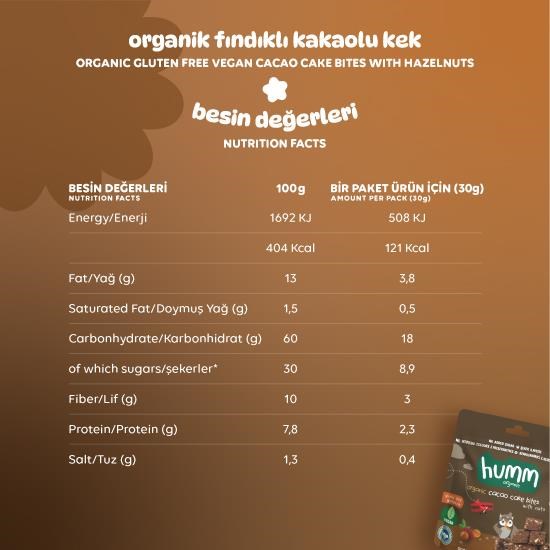 Organic Gluten-Free Vegan Cacao & Hazelnut Cake Bites Snack Pack – 6 Packs