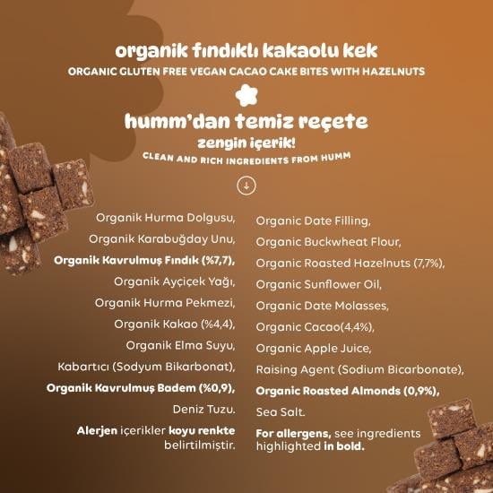 Organic Gluten-Free Vegan Cacao & Hazelnut Cake Bites Snack Pack – 6 Packs