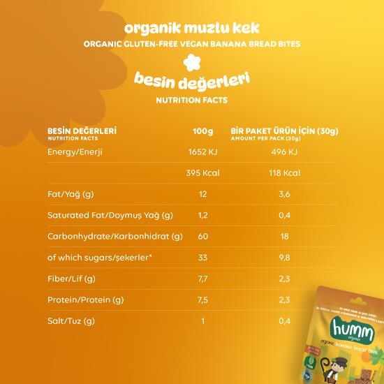 Organik Glutensiz Vegan Muzlu Kek Atıştırmalık Paketi - 6 adet