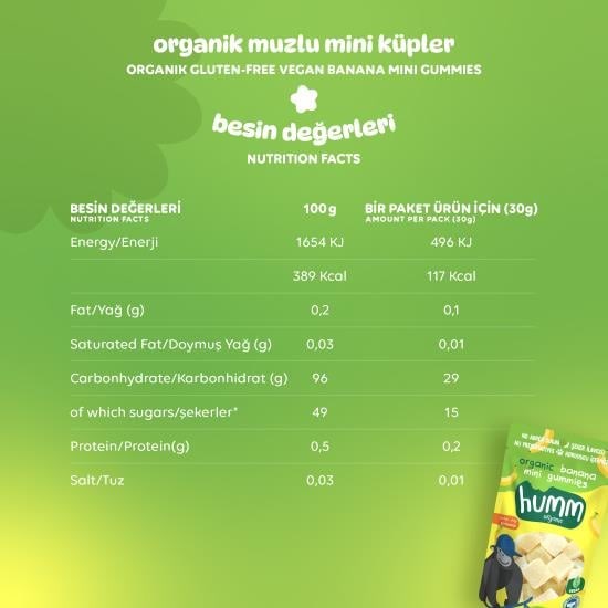 Organic Gluten-Free Vegan Banana Mini Gummies Snack Pack – 6 Packs