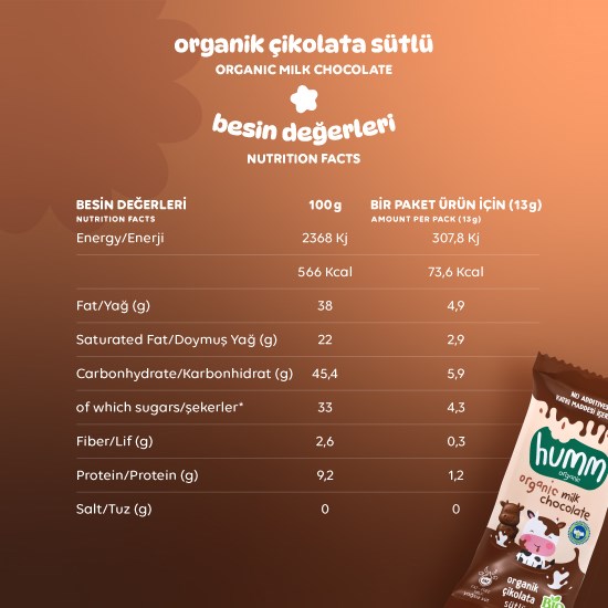 Organik Sütlü Çikolata - 6 Adet