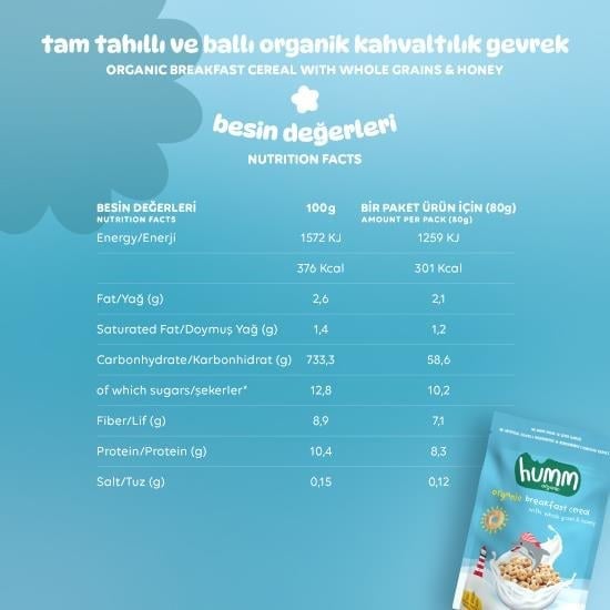 Organik Tam Tahıllı ve Ballı Kahvaltılık Gevrek Atıştırmalık Paketi - 4 adet