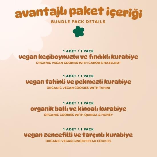 Organik Tatlı Kurabiye Atıştırmalık Paketi - 4 adet (4 çeşit)