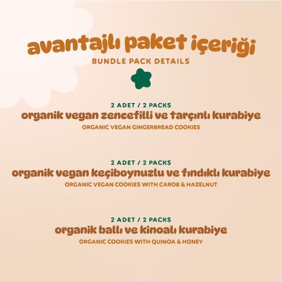Organik Tatlı Kurabiye Atıştırmalık Paketi - 6 adet (3 çeşit)