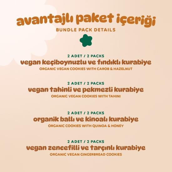 Organik Tatlı Kurabiye Atıştırmalık Paketi - 8 adet (4 çeşit)