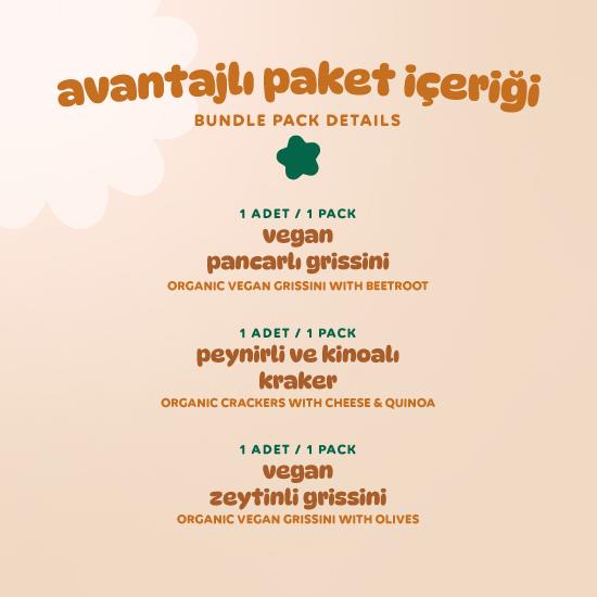 Organik Tuzlu Grissini & Kraker Atıştırmalık Paketi - 3 adet (3 çeşit)