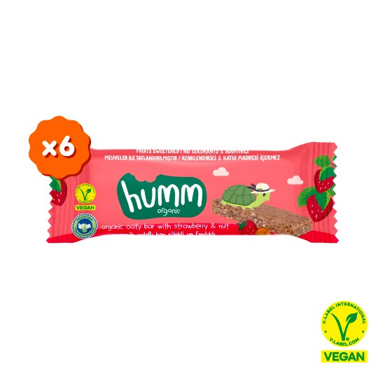 Organik Vegan Çilekli ve Fındıklı Yulaf Bar - 6 adet