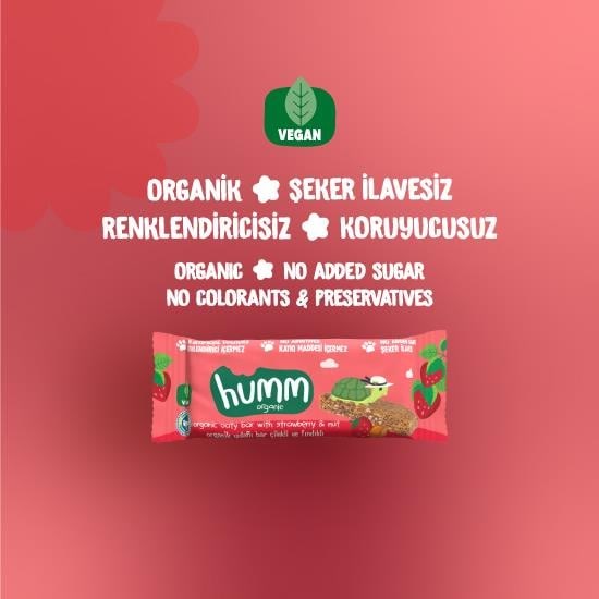 Organik Vegan Çilekli ve Fındıklı Yulaf Bar - 6 adet