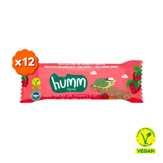 Organik Vegan Çilekli ve Fındıklı Yulaf Bar - 12 adet