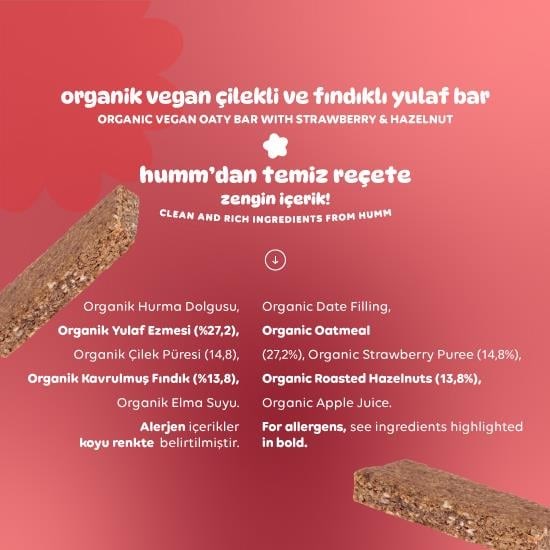Organic Vegan Strawberry and Hazelnut Oat Bar - 6 Pieces