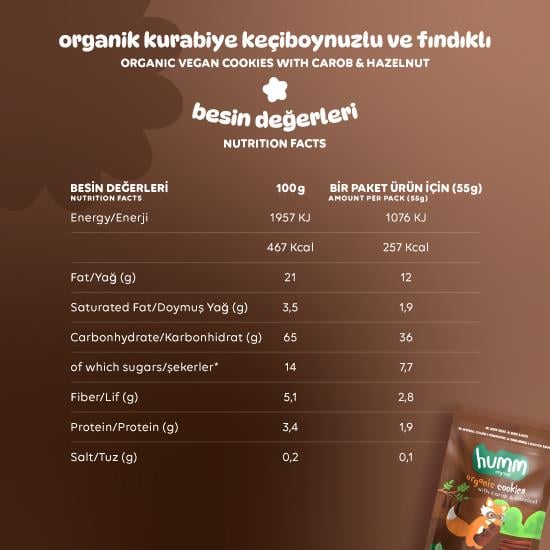 Organik Vegan Keçiboynuzlu ve Fındıklı Kurabiye Atıştırmalık Paketi - 6 adet