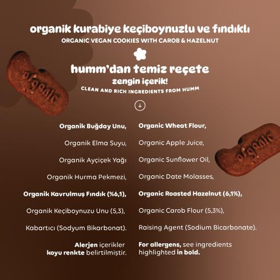 Organik Vegan Keçiboynuzlu ve Fındıklı Kurabiye Atıştırmalık Paketi - 6 adet