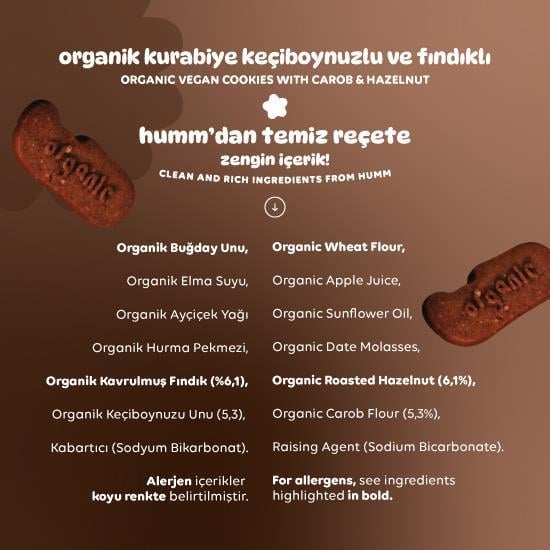 Organik Vegan Keçiboynuzlu ve Fındıklı Kurabiye Atıştırmalık Paketi - 6 adet