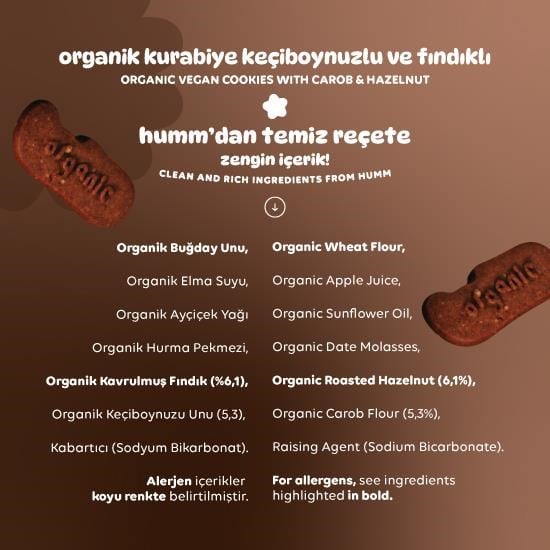 Organik Vegan Keçiboynuzlu ve Fındıklı Kurabiye Atıştırmalık Paketi - 6 adet