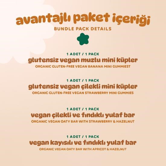 Organik Vegan Meyveli Küp & Yulaf Bar Atıştırmalık Paketi - 4 adet (4 çeşit)