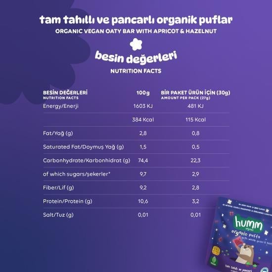 Organik Vegan Pancarlı ve Tam Tahıllı Puflar Atıştırmalık Paketi - 6 adet