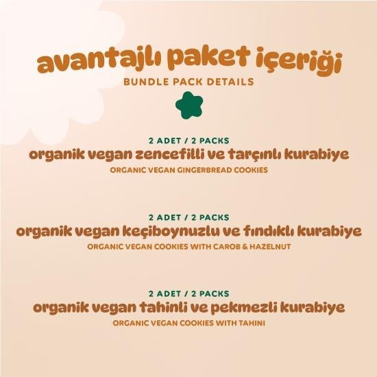 Organik Vegan Tatlı Kurabiye Atıştırmalık Paketi - 6 adet (3 çeşit)