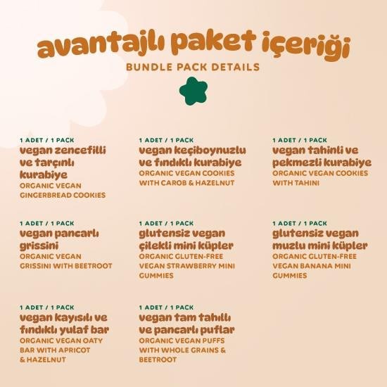 Organik Vegan Tatlı & Tuzlu Atıştırmalık Paketi - 8 adet (8 çeşit)