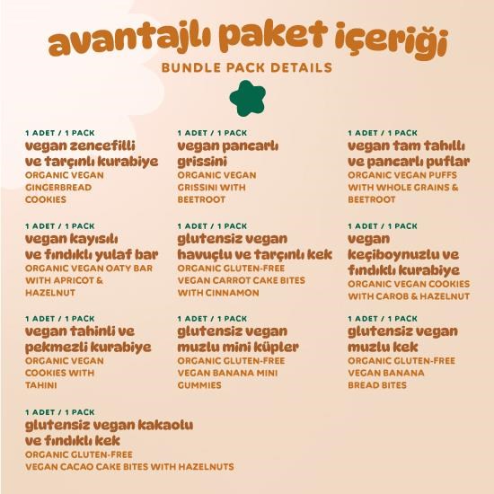 Organik Vegan Tatlı & Tuzlu Atıştırmalık Paketi - 10 adet (10 çeşit)