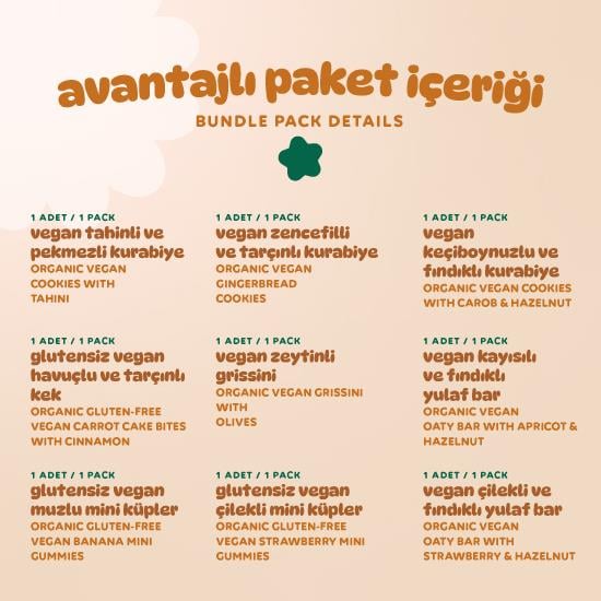 Organik Vegan Tatlı & Tuzlu Atıştırmalık Paketi - 13 adet (13 çeşit)