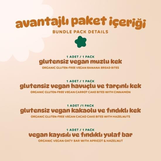Organik Vegan Yulaf Bar & Glutensiz Kek  Atıştırmalık Paketi - 4 adet (4 çeşit)